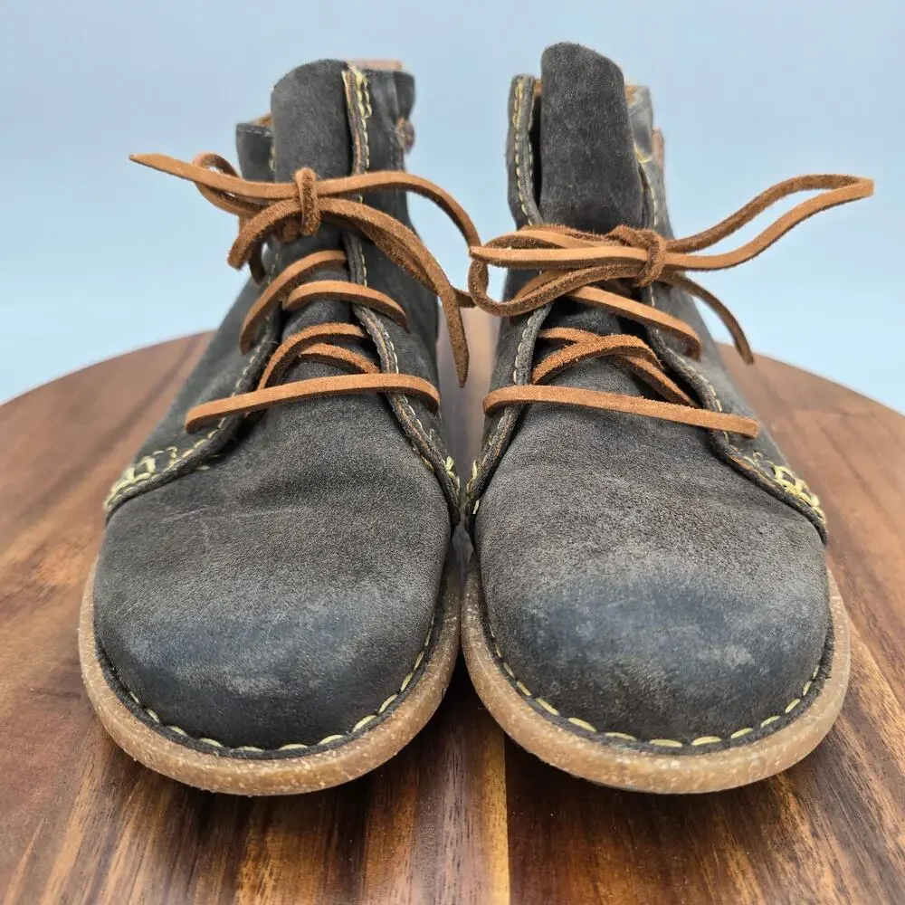 Born Temple Boots Womens 7M Gray Brown Suede Leather Braid Lace Up Ankle Booties